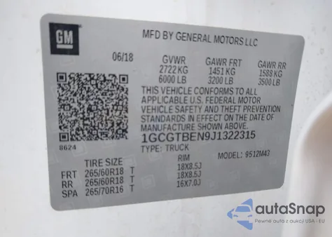 2018 Chevrolet Colorado Wt из США, поврежденный, VIN 1GCGTBEN9J1322315